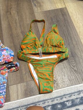 Girls Green & Orange Swirl bikini